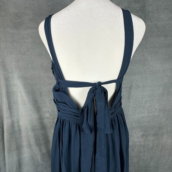 Azazie Aziza Dress Womens A10 Dark Navy A Line V Neck Pleated Chiffon Bridesmaid - Picture 7 of 16